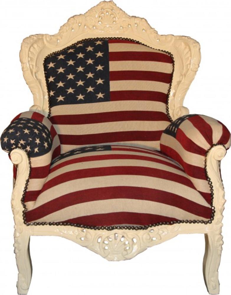 Casa Padrino Barock Sessel "King" USA / Creme - Möbel Antik Stil - Amerikanische Flagge Amerika Bild 1