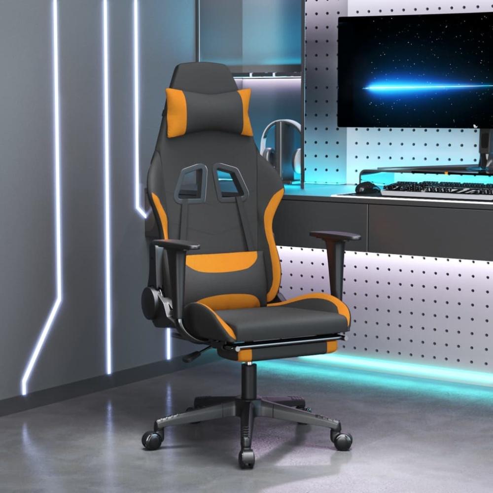 Gaming-Stuhl mit Fußstütze Schwarz und Orange Stoff, Drehbar [3143747] Bild 1
