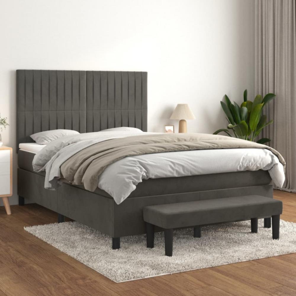 Boxspringbett mit Matratze Dunkelgrau 140x200 cm Samt (Farbe: Grau) Bild 1