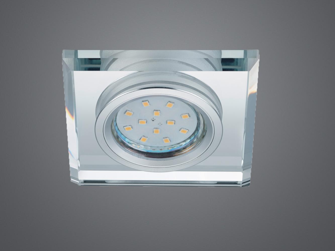 Eckiger LED Deckeneinbaustrahler in Silber Chrom mit Kristallglas 9 x 9cm Bild 1