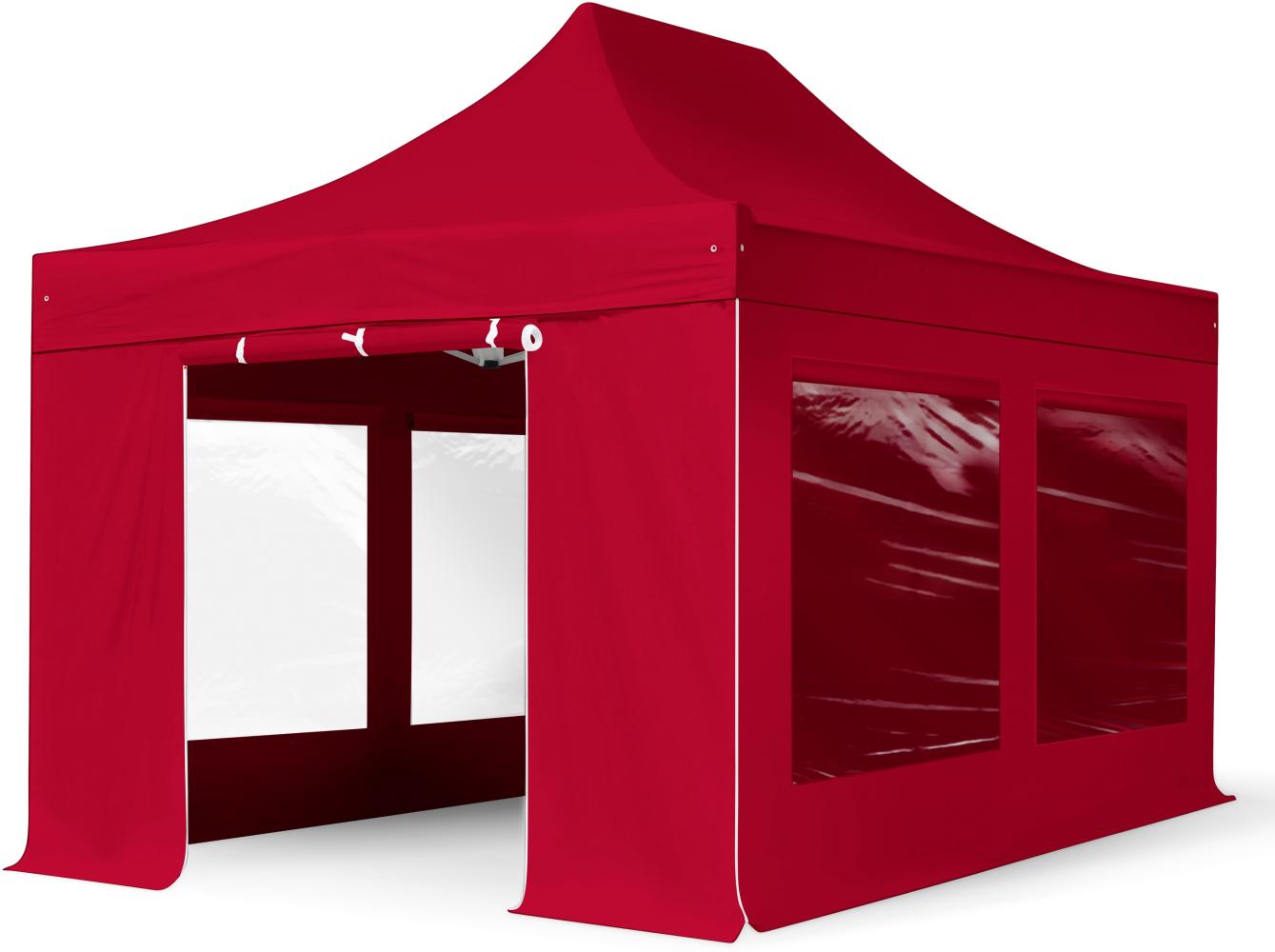 3x4,5 m Faltpavillon, PREMIUM Stahl 40mm, Seitenteile mit Panoramafenstern, rot Bild 1