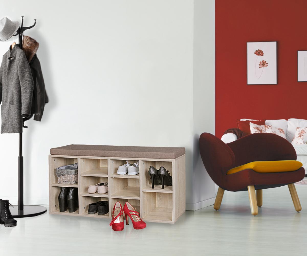 KADIMA DESIGN Schuhbank mit Stauraum und gepolsterter Sitzfläche - Elegante Lösung für Ihren Wohnraum. Farbe: Beige Bild 1