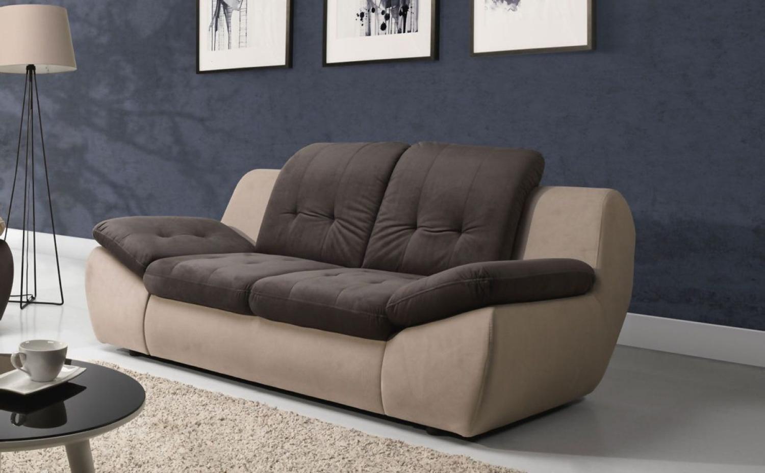 Sofa 2-Sitzer PEDRO Polyesterstoff Beige / Braun 175x84x113 cm Bild 1
