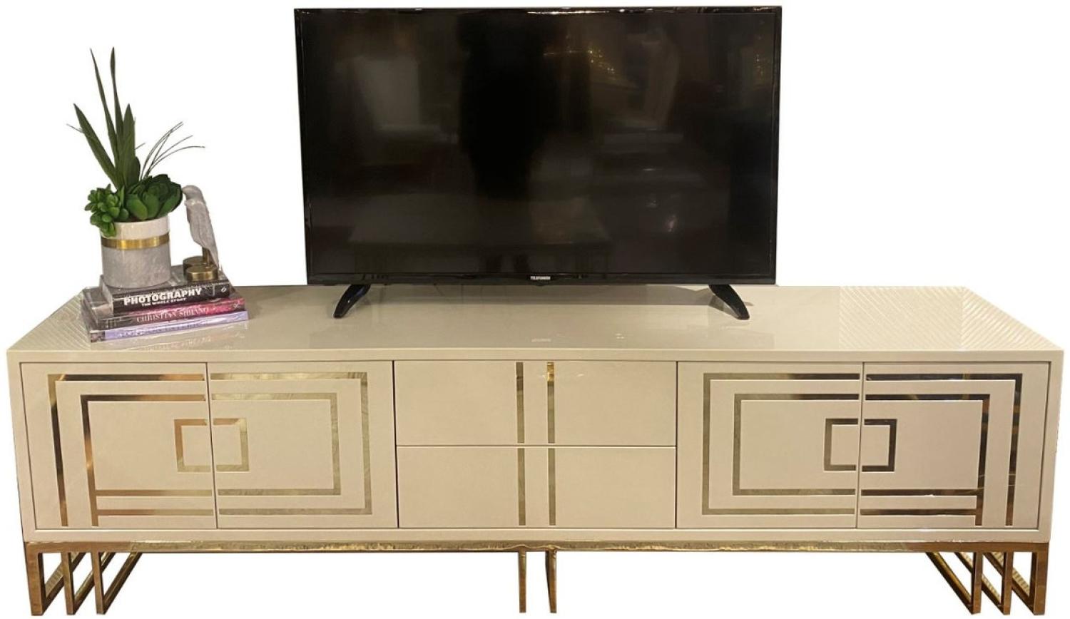 Casa Padrino Luxus TV Schrank Grau / Gold 220 x 45 x H. 60 cm - Edler Fernsehschrank mit 4 Türen und 2 Schubladen - Luxus Wohnzimmer Möbel Bild 1