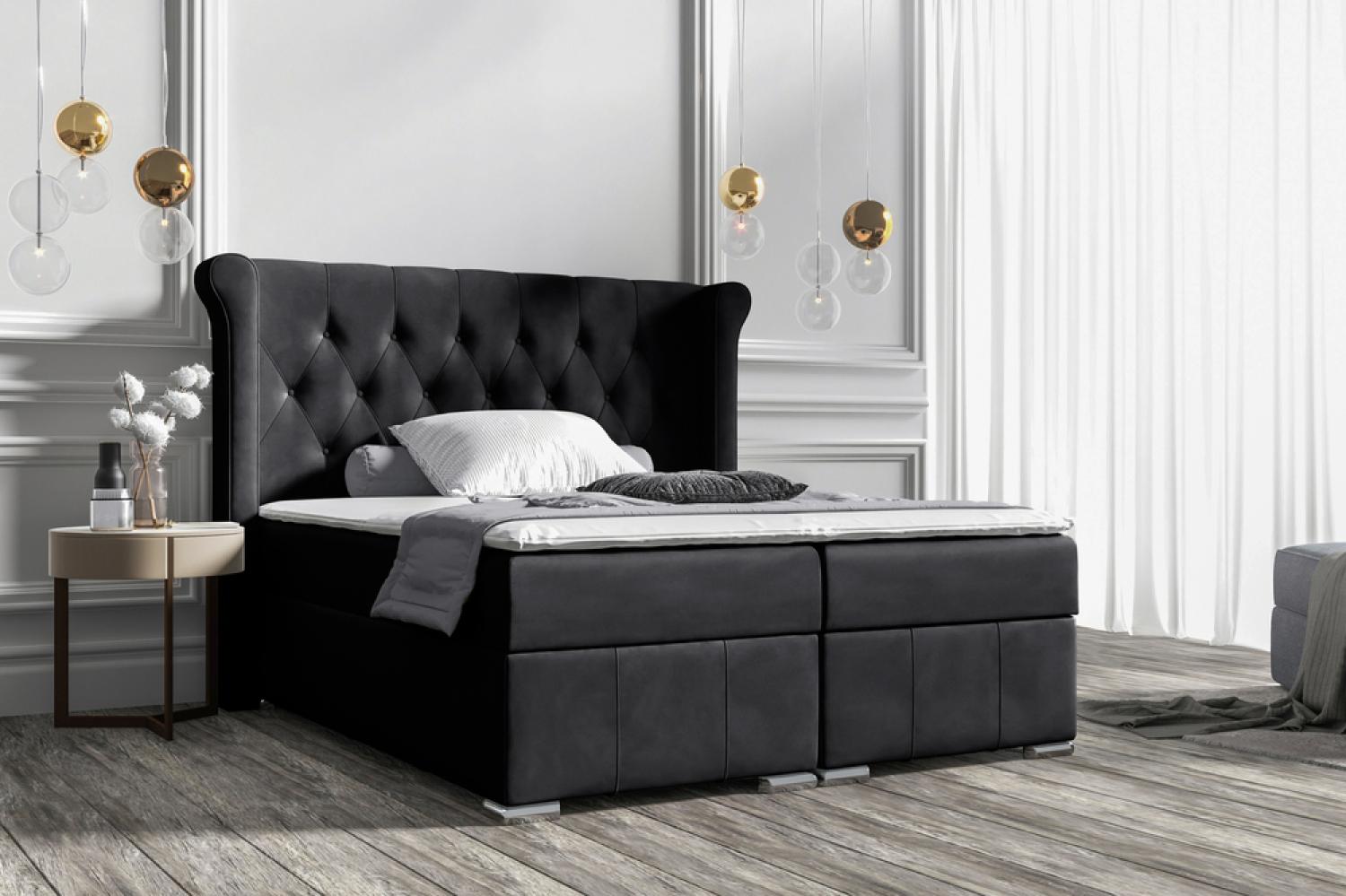 Stylefy 'Alonzo' Boxspringbett, Velours Jasmine Schwarz 120 x 200 cm Bild 1