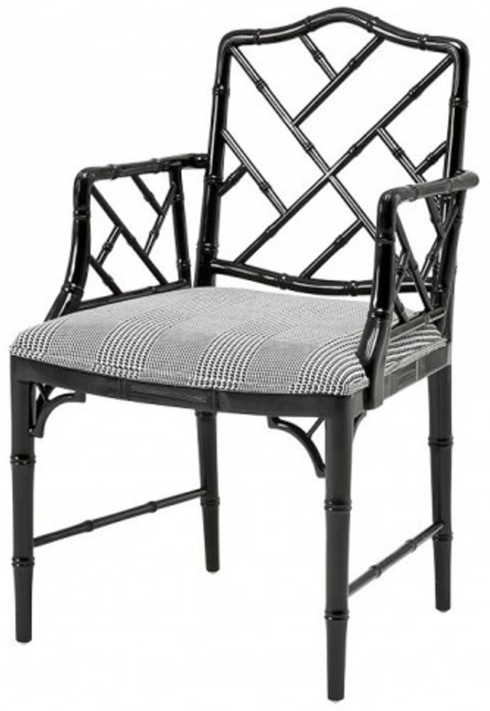 Casa Padrino Luxus Mahagoni Esszimmer Stuhl mit Armlehne Schwarz - Limited Edition Bild 1
