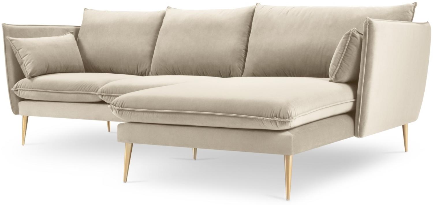 Micadoni 4-Sitzer Samtstoff Ecke rechts Sofa Agate | Bezug Light Beige | Beinfarbe Gold Metal Bild 1