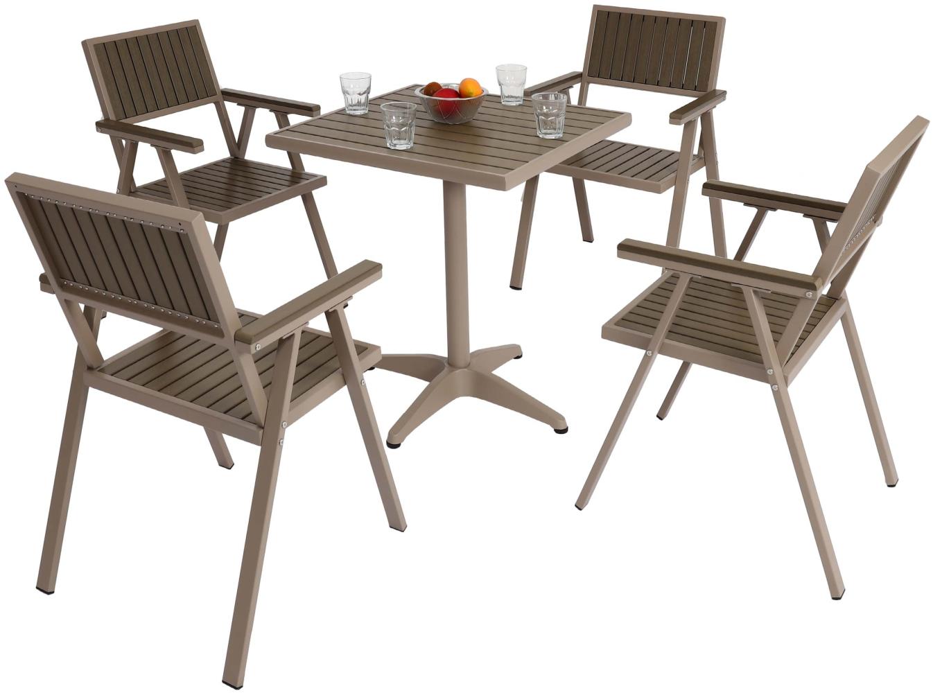 4er-Set Gartenstuhl+Gartentisch HWC-J95, Stuhl Tisch, Gastro Outdoor-Beschichtung, Alu Holzoptik ~ champagner, grau Bild 1