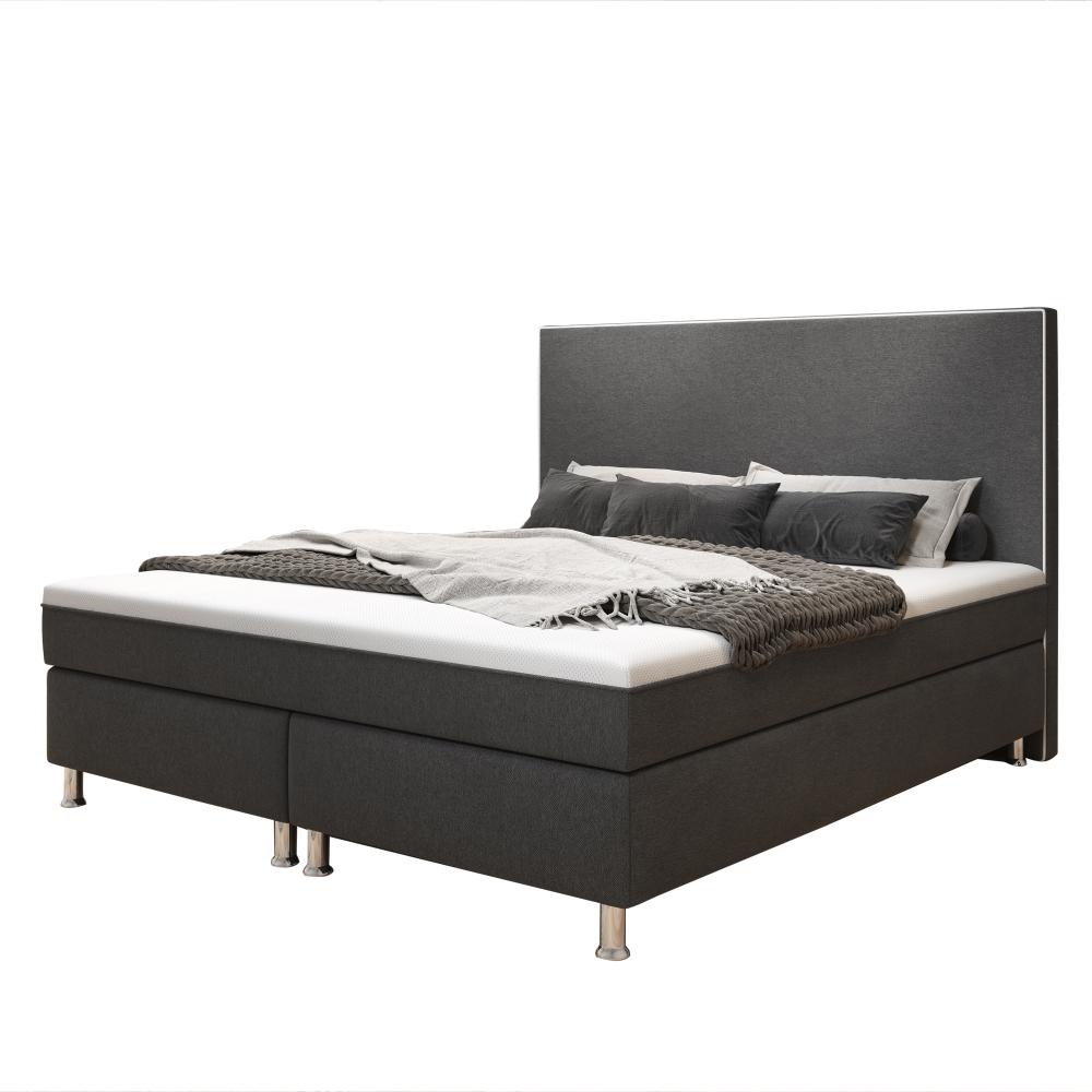 Boxspringbett KING de Luxe 180x200 cm Webstoff anthrazit mit integriertem Topper Bild 1