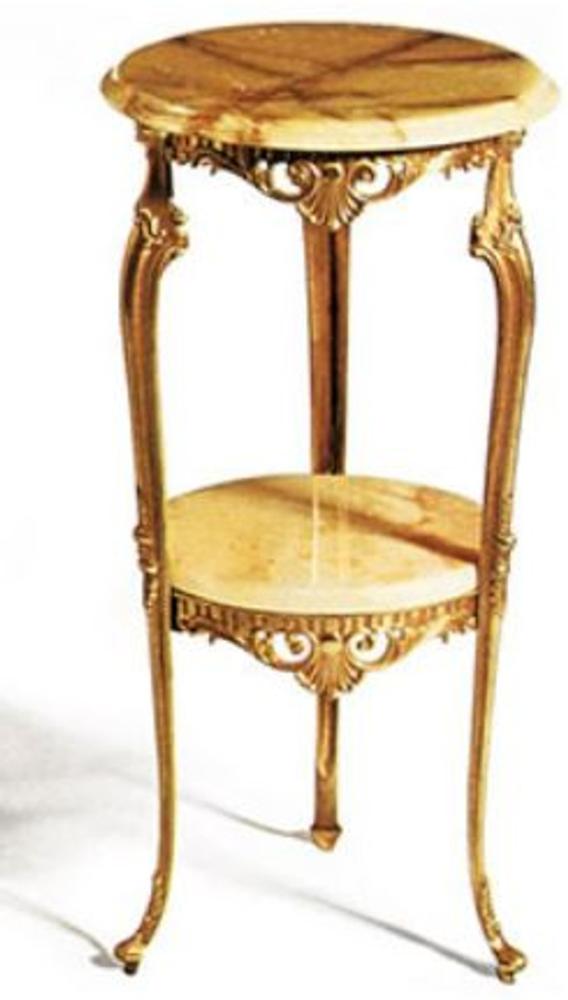 Casa Padrino Luxus Barock Beistelltisch Gold / Beigefarben Ø 35 x H. 72 cm - Runder Messing Tisch mit Marmorplatten - Barock Wohnzimmer Möbel - Luxus Qualität Bild 1