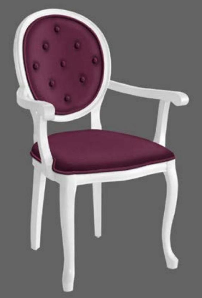 Casa Padrino Barock Esszimmerstuhl Lila / Weiß - Handgefertigter Antik Stil Stuhl mit Armlehnen - Esszimmer Möbel im Barockstil Bild 1
