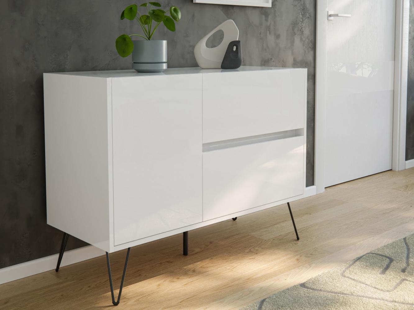 Raumwunder L Sideboard Kommode 100cm 2 SoftClose 1 Tür Weiß hochglanz : Weiss hochglanz Bild 1