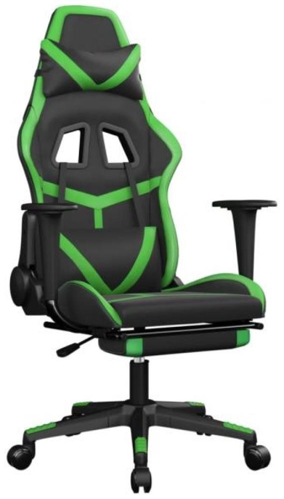 Gaming-Stuhl mit Massage & Fußstütze Schwarz & Grün Kunstleder Bild 1