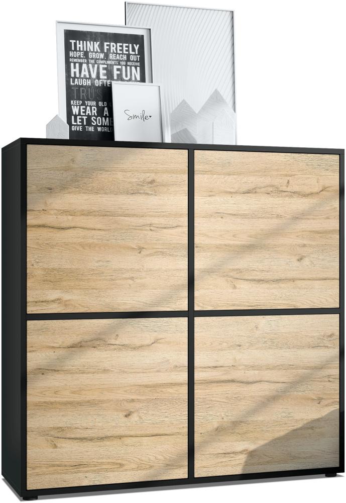 Highboard Cuba V2 Schrank 104 x 105,5 x 35,5 cm Sideboard mit 8 Fächern, Korpus in Schwarz matt / Fronten in Eiche Natur Bild 1