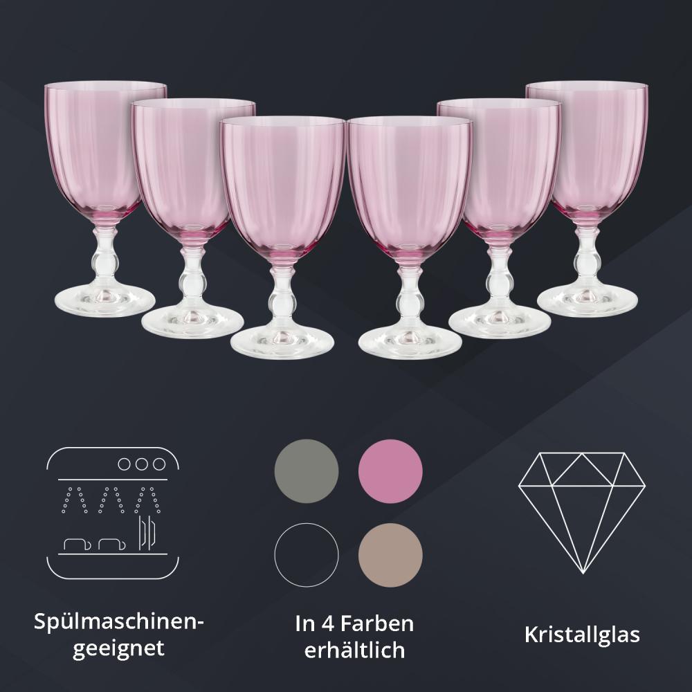 Peill+Putzler Germany 6er Set Rotweinkelche rosa, 350ml Volumen, aus hochwertigem Kristallglas, sehr pflegeleicht da Spühlmaschinengeeignet, Glanzstücke für jede Gelegenheit Bild 1
