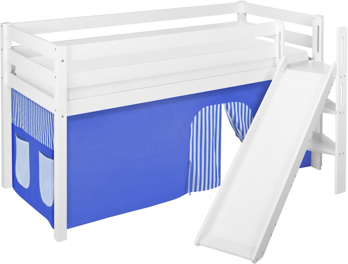 Lilokids 'Jelle' Spielbett 90 x 190 cm, Blau, Kiefer massiv, mit schräger Rutsche und Vorhang Bild 1