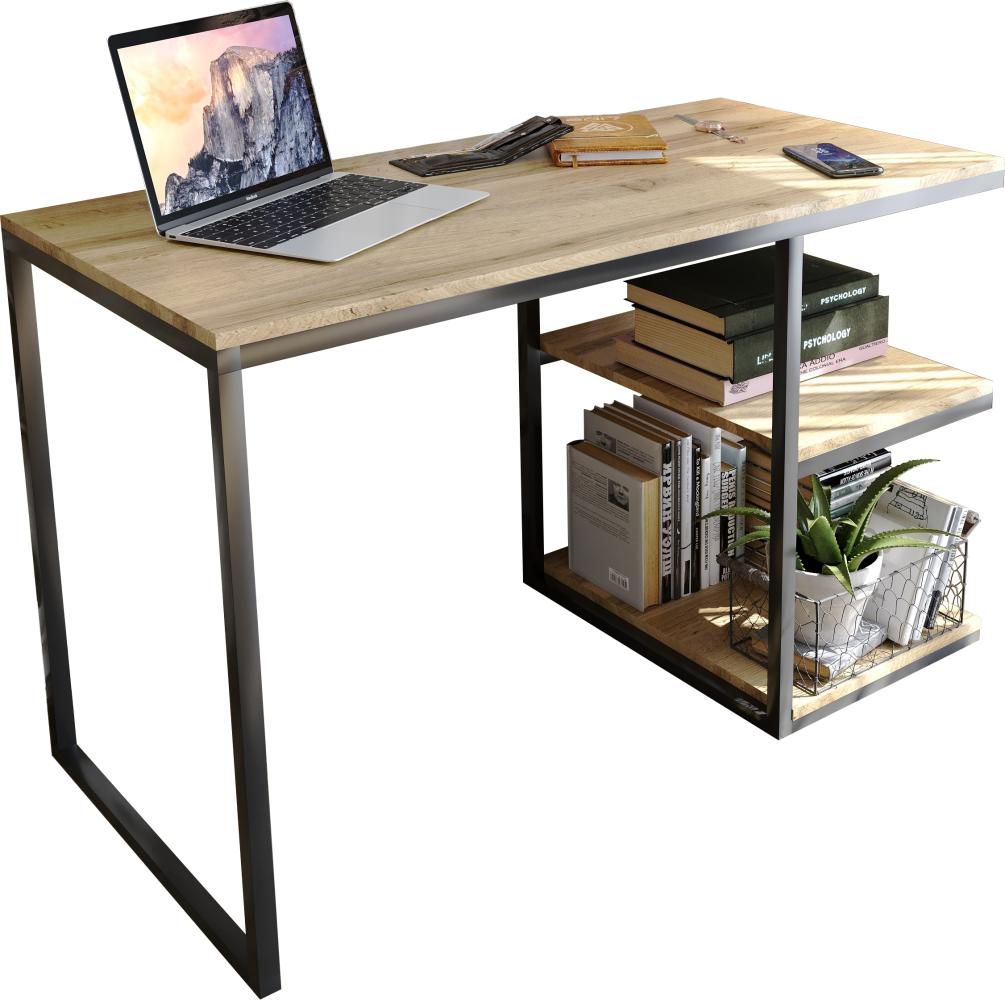 Domando Schreibtisch Capoliveri Modern für Büro Breite 120cm, Metallgestell pulverbeschichtet in Schwarz und Wotan Eiche Bild 1