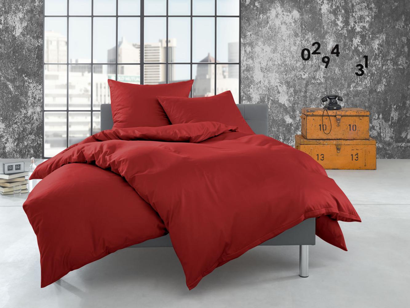 Bettwaesche-mit-Stil Flanell Bettwäsche uni / einfarbig rot Garnitur 140x200 + 70x90 cm Bild 1