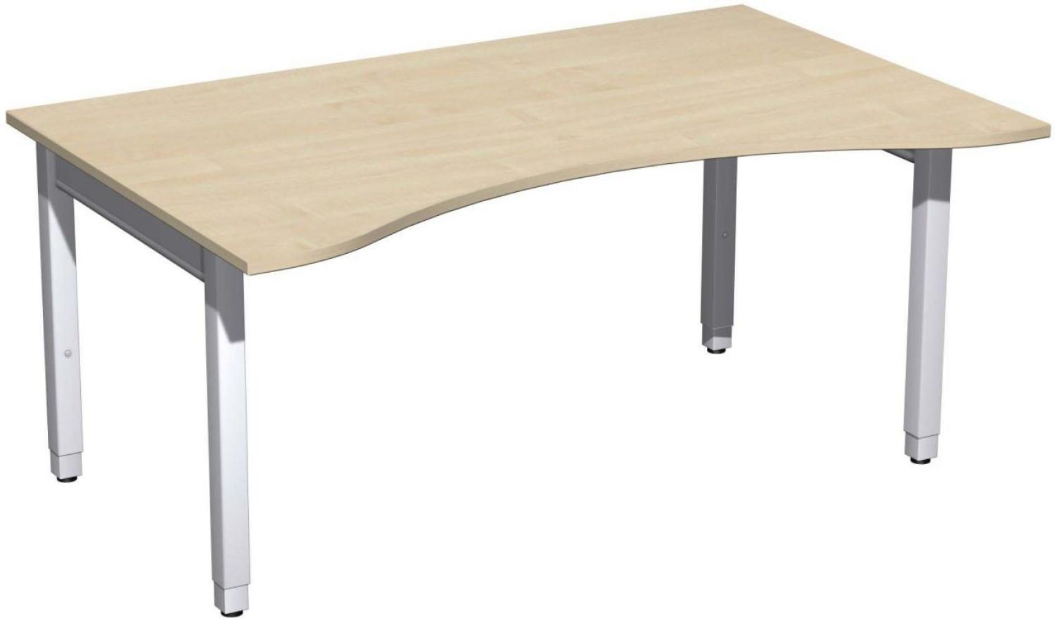 Schreibtisch '4 Fuß Pro Quadrat' Ergonomieform höhenverstellbar, 160x100x68-86cm, Ahorn / Silber Bild 1