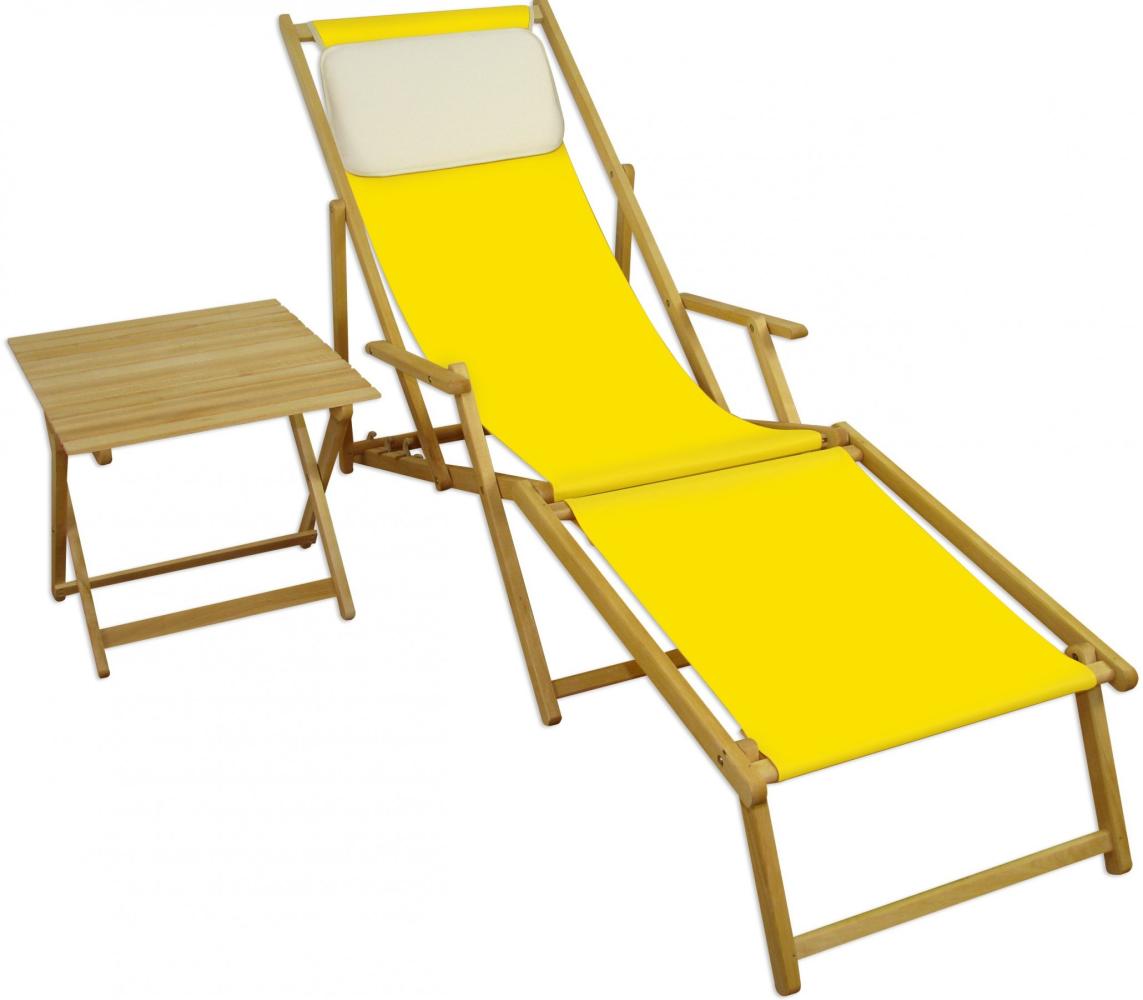 Liegestuhl gelb Strandliege Tisch Sonnenliege Relaxliege Deckchair Buche hell 10-302 N F T KH Bild 1