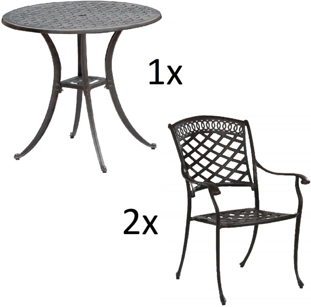 Inko 3-teilige Sitzgruppe Aluminium Guss bronze Tisch Ø 80 cm mit 2 Sesseln Tisch Ø80 cm mit 2x Sessel Urban Bild 1
