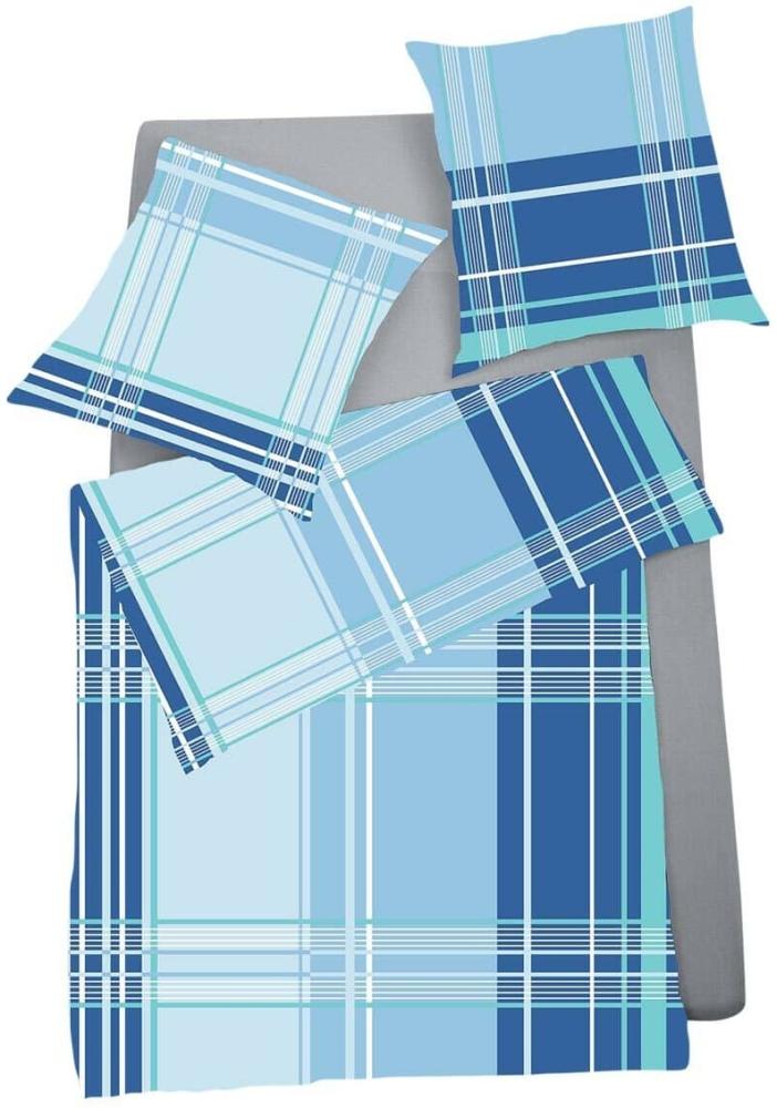 BettwarenShop Feinbiber Bettwäsche Streifen blau-grün | 200x200 cm + 2x 80x80 cm Bild 1