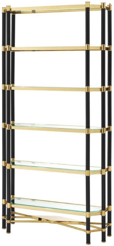 Casa Padrino Luxus Wohnzimmer Regalschrank Gold / Schwarz 110 x 35 x H. 220 cm - Wohnzimmerschrank Bild 1