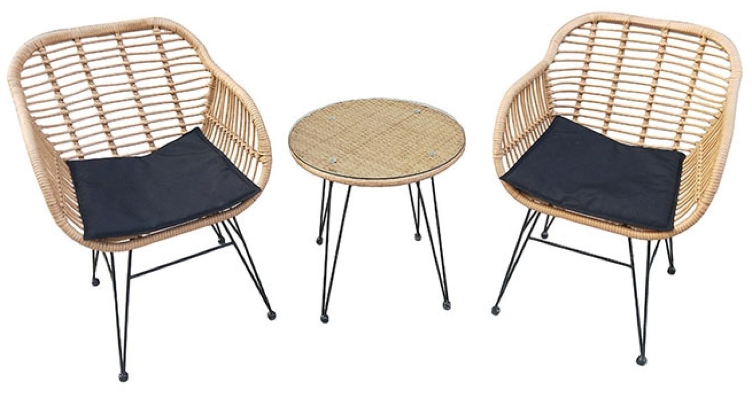 Balkon-Sitzgruppe 3-tlg Ko Samui, 2 Stück Sessel mit Tisch, Stahlrohr pulverbeschichtet, Bild 1