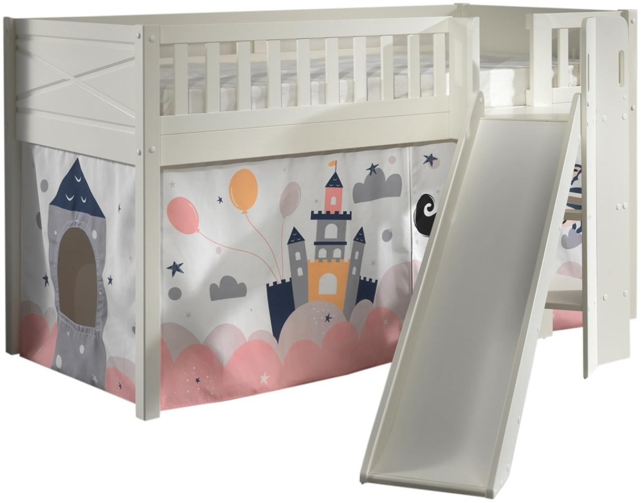 Vipack 'SCOTT' Spielbett, mit Rolllattenrost, Rutsche, Leiter und Textilset, weiß lackiert, 90x200cm Bild 1