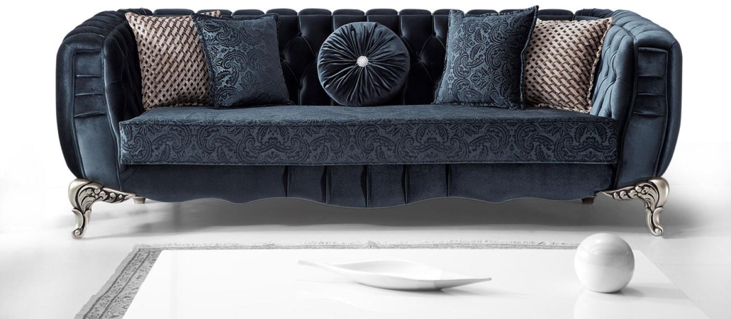 Casa Padrino Luxus Barock Sofa Blau / Silber 235 x 103 x H. 82 cm - Barockstil Wohnzimmer Sofa mit dekorativen Kissen Bild 1