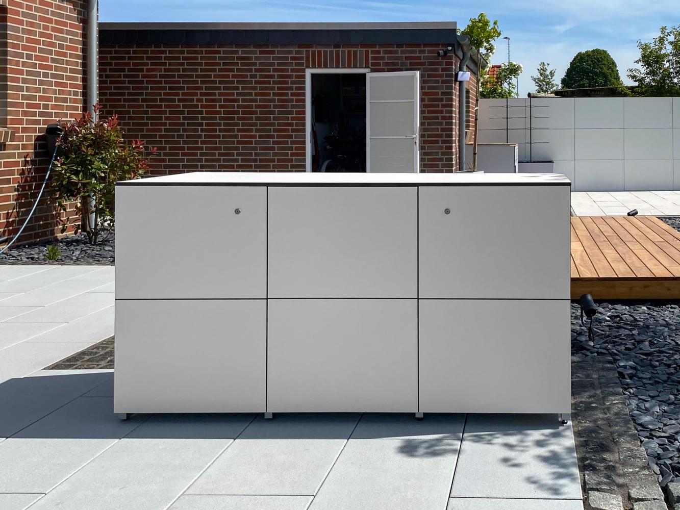 Outdoor Sideboard ‘@win L150’ aus wetterfestem HPL in weiß, 150 x 85 x 50 cm (BxHxT), mit breiter Schublade Bild 1