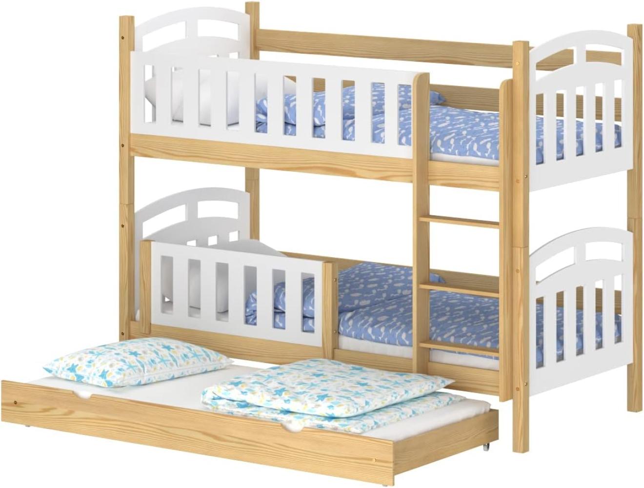 WNM Group Kinderbett mit Rausfallschutz Suzie - aus Massivholz - Entagenbetten 160x80 / 150x80 cm - Natürliche Kiefer Bild 1