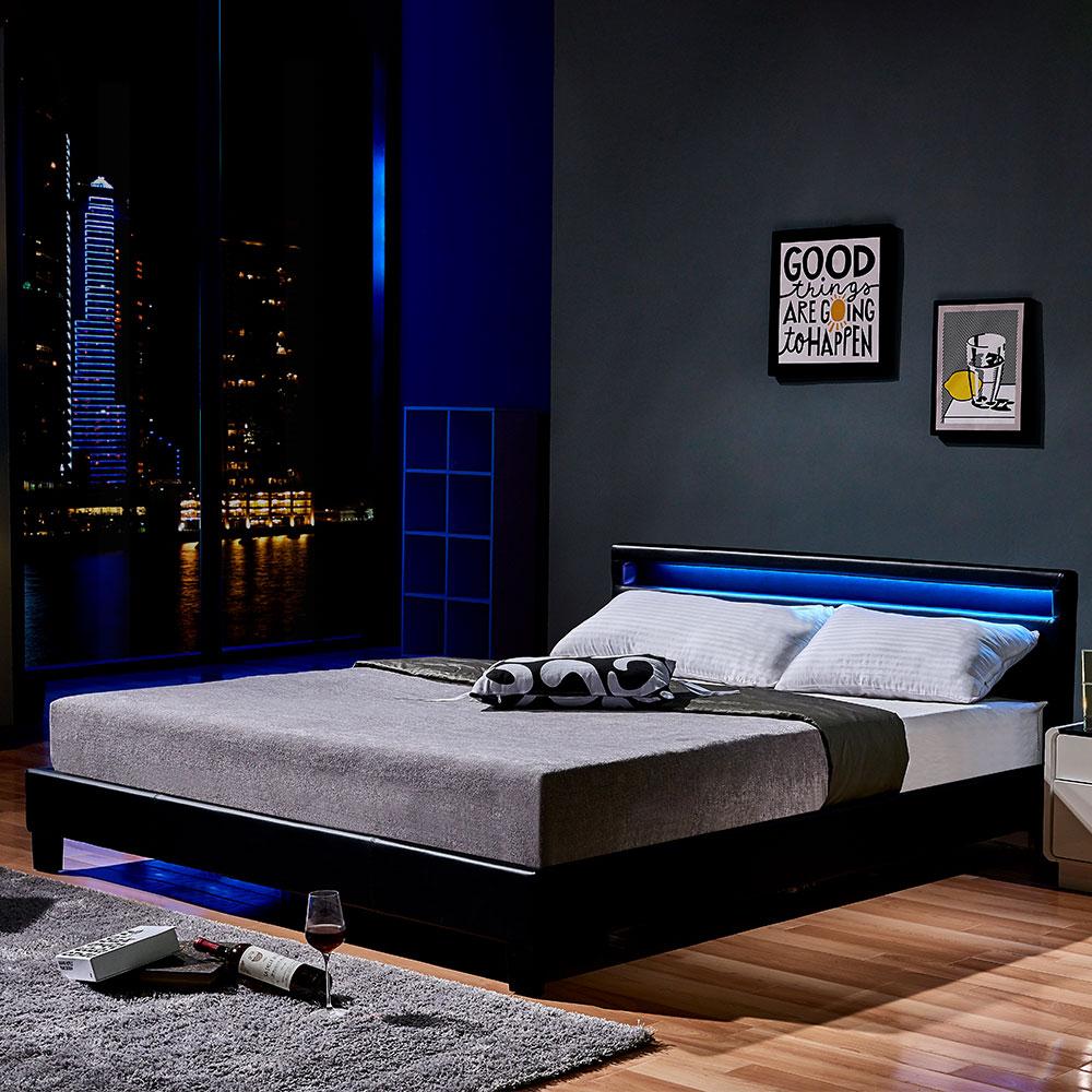 Home Deluxe - LED Bett Astro - Dunkelgrau, 180 x 200 cm - inkl. Matratze und Lattenrost I Polsterbett Design Bett inkl. Beleuchtung Bild 1