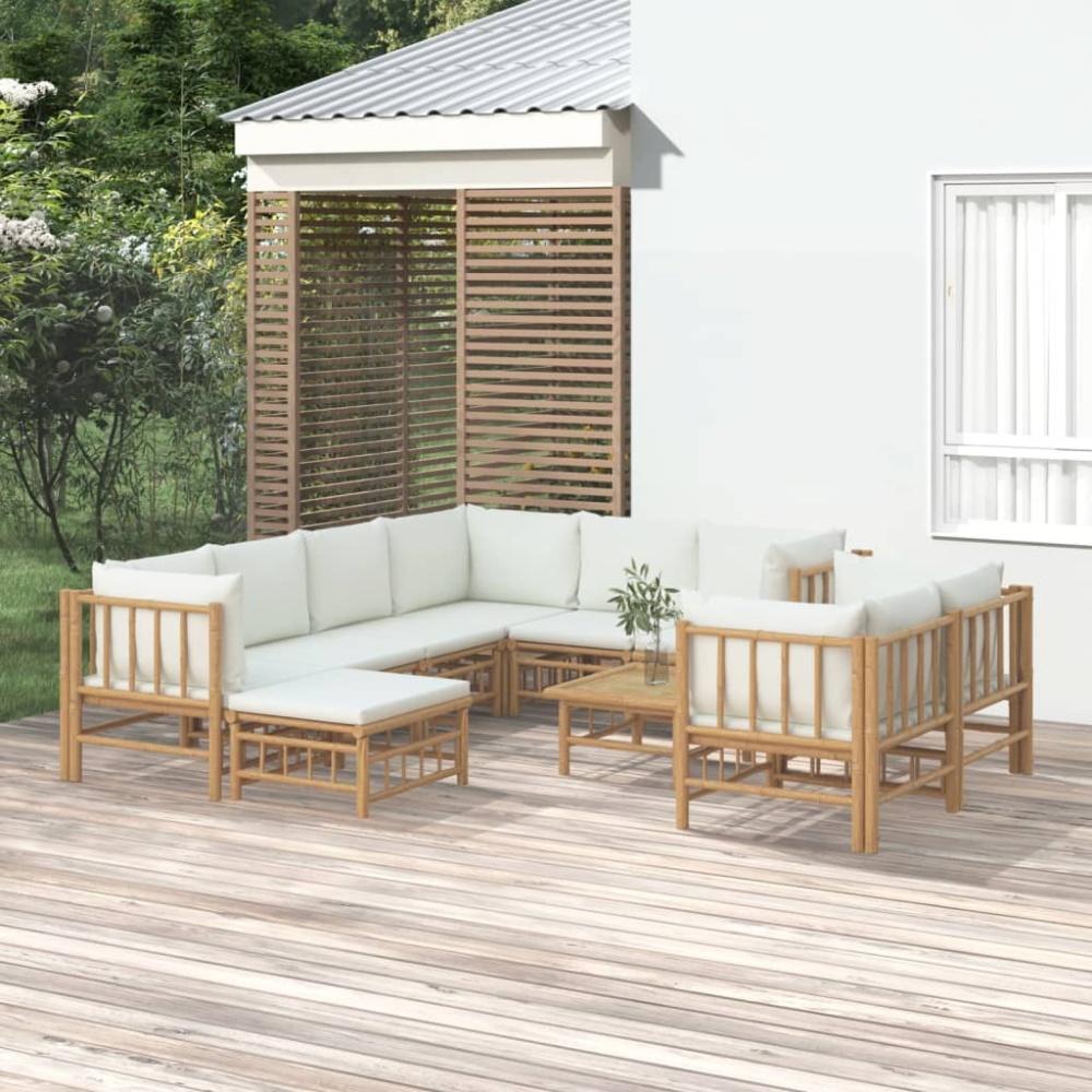 vidaXL 10-tlg. Garten-Lounge-Set mit Cremeweißen Kissen Bambus Bild 1