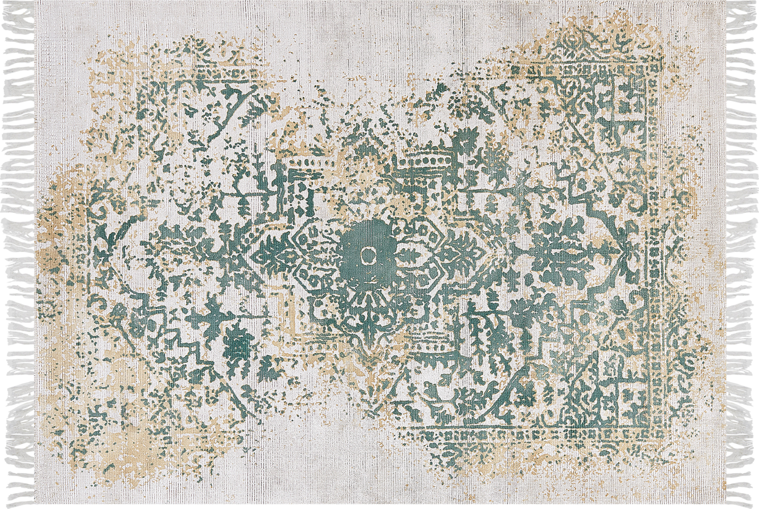 Teppich Viskose beige grün 140 x 200 cm orientalisches Muster Kurzflor BOYALI Bild 1