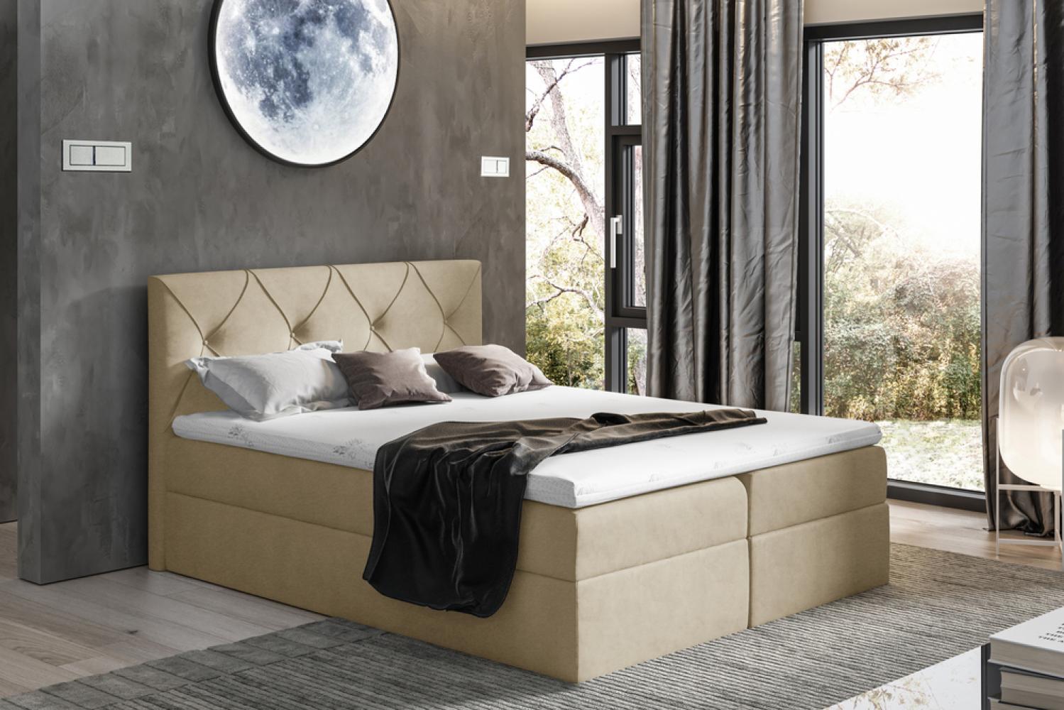 Stylefy 'Arian' Boxspringbett Velours Creme 200 x 200 cm Bild 1