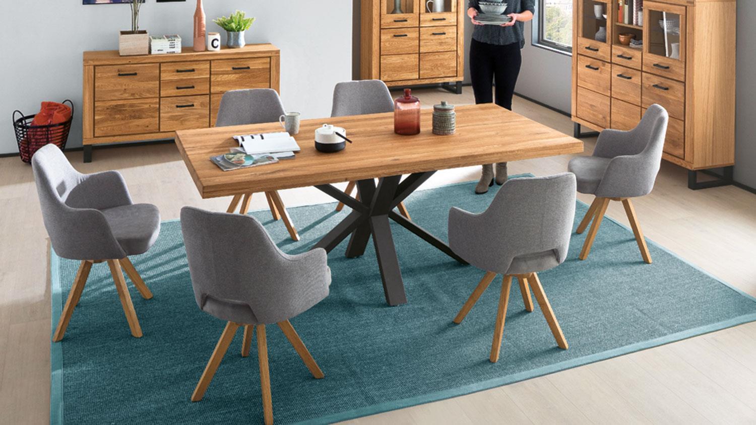 Elfo-Möbel Esstisch Eastbourne Tisch in Eiche massiv mit Metallgestell 200x100 Bild 1