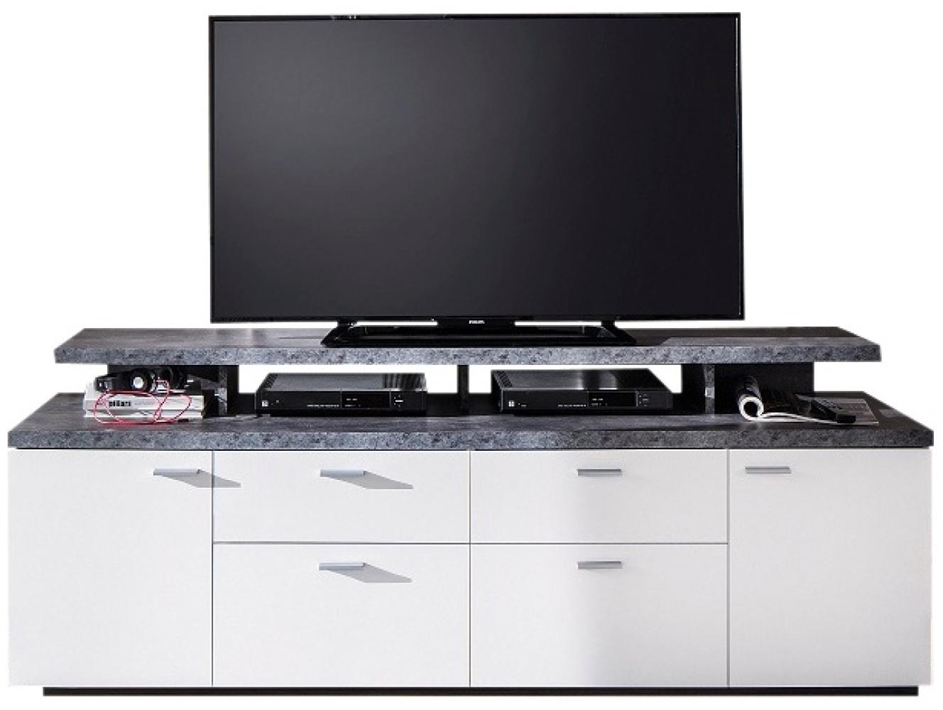 TV-Lowboard weiß und Stone grau 180 cm Komforthöhe Bild 1