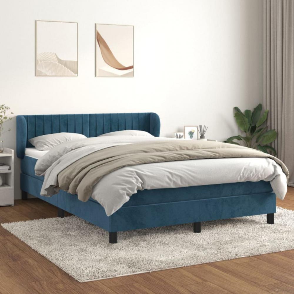 Boxspringbett mit Matratze Dunkelblau 140x200 cm Samt (Farbe: Blau) Bild 1