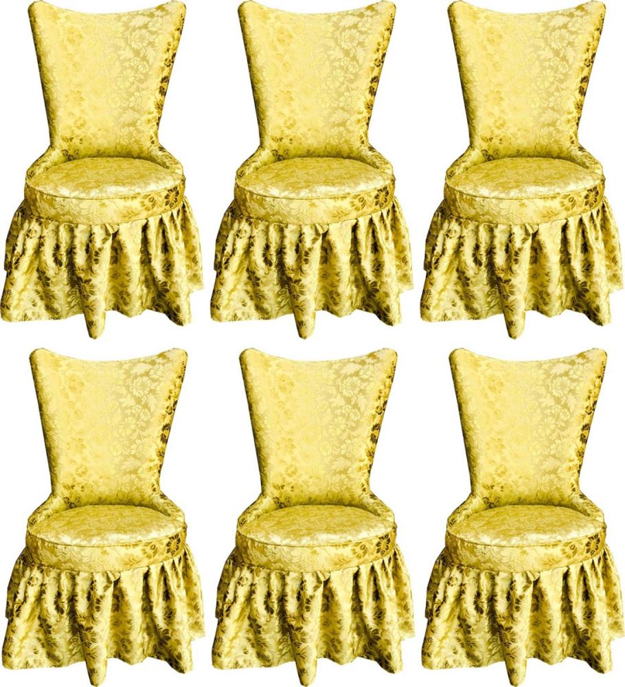 Pompöös by Casa Padrino Luxus Barock Schloss Esszimmerstühle Gold Bouquet Muster / Gold - Pompööse Barock Stühle designed by Harald Glööckler - 6 Esszimmerstühle - Barock Möbel Bild 1