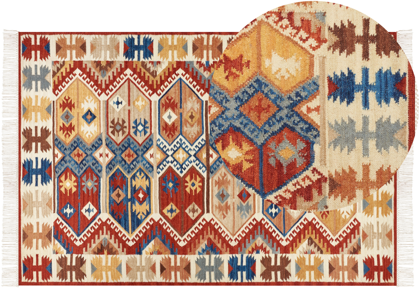 Kelim Teppich Wolle mehrfarbig 200 x 300 cm abstraktes Muster Kurzflor VANASHEN Bild 1