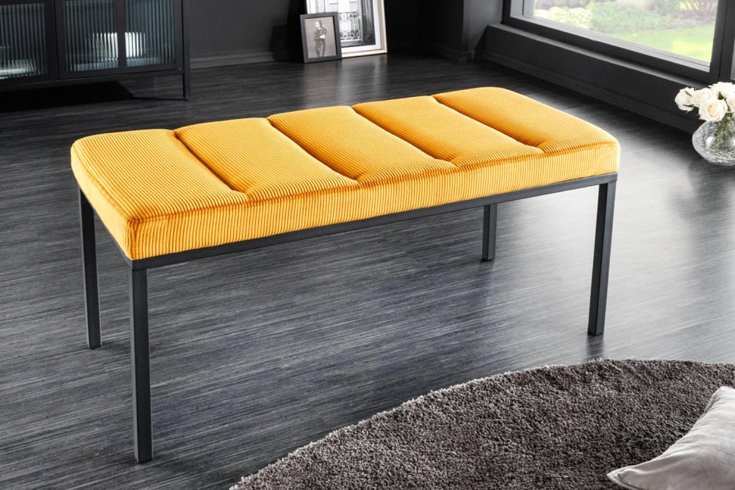 Elegante Sitzbank PLANO 80cm senf-gelb Cord schwarzes Gestell Bild 1