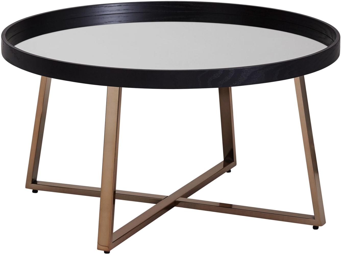 Wohnling Design Couchtisch Rund Ø 78 cm Schwarz mit Spiegel Glasplatte, Dunkel-Gold Metall Gestell Bild 1