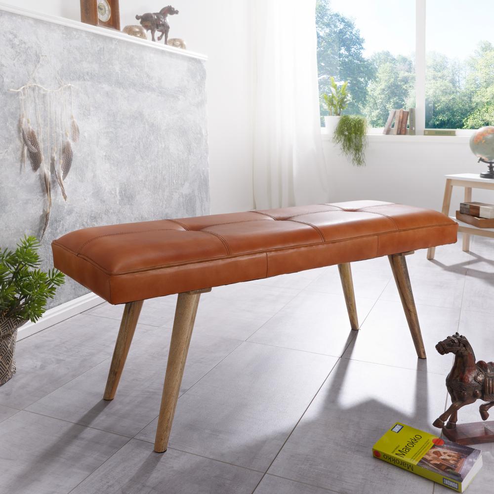 KADIMA DESIGN Retro-Sitzbank aus Ziegenleder und massivem Holz - Stilvolles Unikat für mehr Komfort. Bild 1