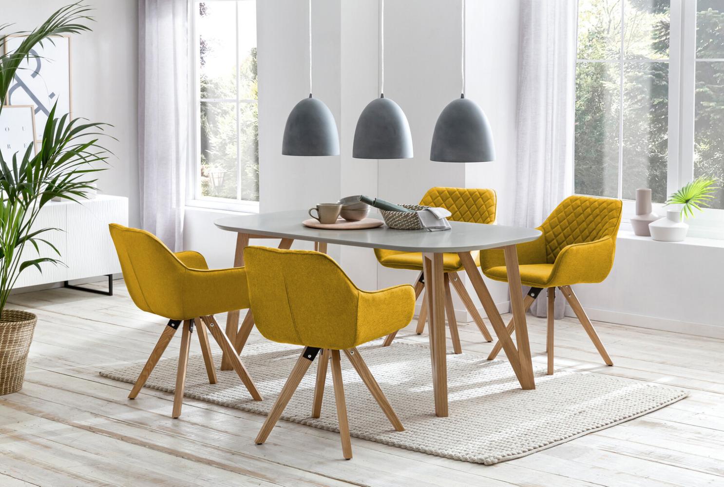 Tisch mit Stühlen Essgruppe 5 tlg. 160x90 cm Grau/Gelb Bild 1