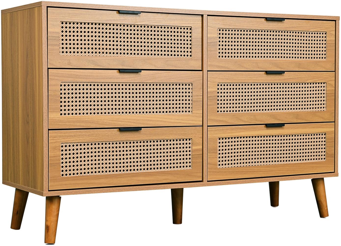 Merax Kommode mit 6 Schubladen, Sideboard Schubladenschrank aus Holz, Schubladenkommode mit Metallgriffe, Maße: B120/H76.5/T40 cm Bild 1