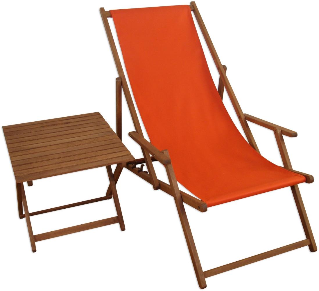 Gartenliege Liegestuhl terracotta Tisch Deckchair Buche Strandstuhl Sonnenliege klappbar 10-309T Bild 1