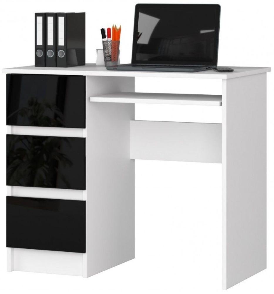 Schreibtisch Bürotisch Tisch A600 90x55x78 cm Weiss-Schwarz HGL Ausführung Links Bild 1