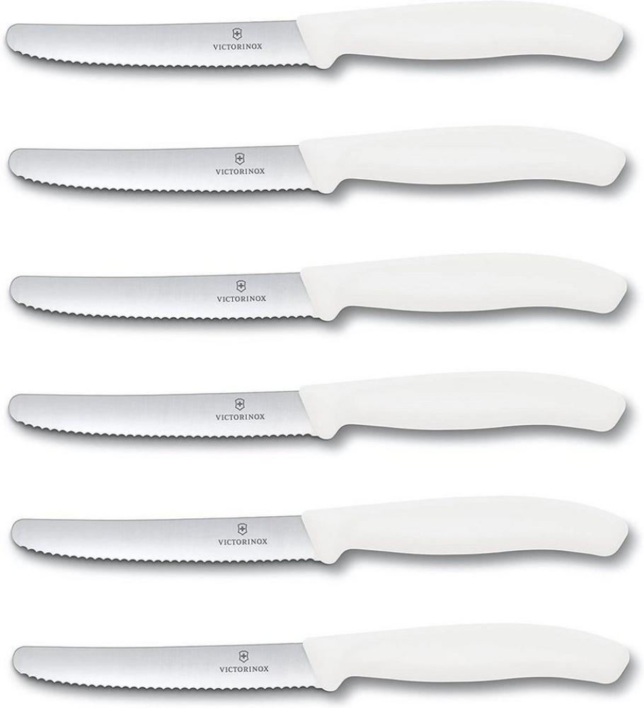 Victorinox | Tafelmesser Set | Swiss Classic Weiß | 6-teilig | optimaler Wellenschliff | spülmaschinengeeignet | ergonomische Griffe | langlebige Klingen für müheloses Schneiden sämtlicher Speisen Bild 1