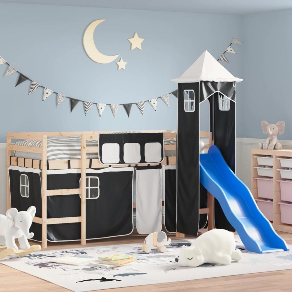 vidaXL Kinderhochbett mit Turm Weiß & Schwarz 90x200 cm Kiefernholz Bild 1